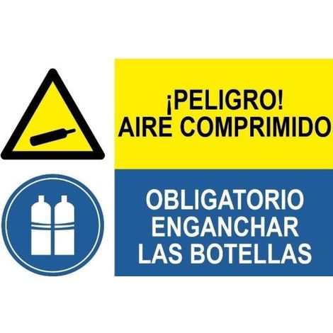 Señal combinada Peligro aire comprimido Obligatorio enganchar botellas SEKURECO                 Adhesivo vinilo