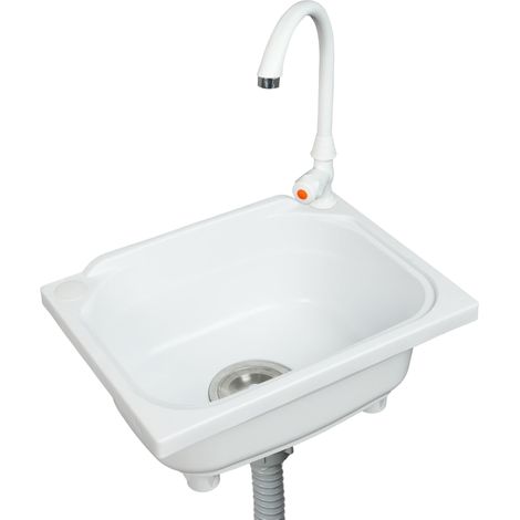 Évier utilitaire de cuisine à cuve unique, évier de cuisine mural 38,4 x 28,4 cm avec trou de robinet de 3,2 cm, évier en plastique pour camping-car pour maison, restaurant, dortoir, garage, salle de (1/5)