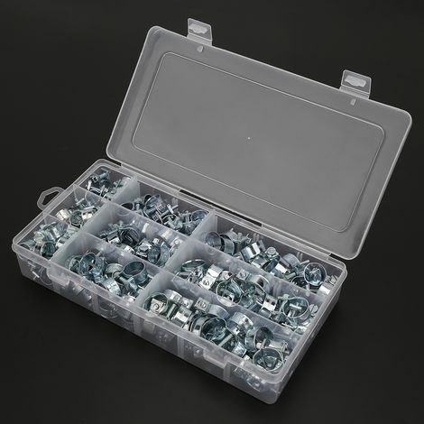 135-teiliges Schlauchschellen-Set, verzinkte Stahlschellen 8-18 mm, flexible Kraftstoffleitungsschellen (1/5)