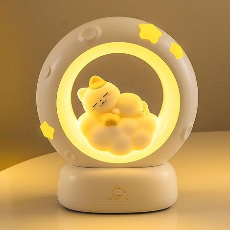 Wiederaufladbares Mond- und Katzen-Nachtlicht, 3 Helligkeitsstufen, Touch-Steuerung, warmes Licht, Nachtlicht für Babys und Kinder, sicheres PVC- und ABS-Material, ideal für Schlafzimmer und als Gesch
