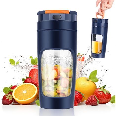 600 ML Blender portable, Mixeur portable pour smoothie, 20000 TR/min Puissant Mixeur Smoothie avec 4 Lames, Mini Mixeur avec Couvercle de Voyage pour Cuisine, Salle de Sport, Bureau (Bleu) (1/5)