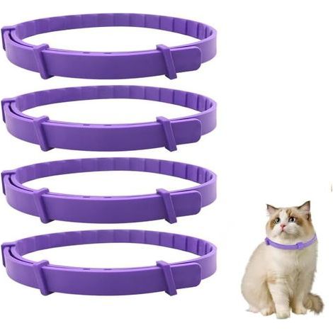 4pcs Collier 38.1cm Anti Stress Chats, Collier Apaisant pour Chat avec Phéromones Anti puces Taille Réglable Imperméable Réduit Le Stress l'anxiété Jusqu'à pour Chatons et Chat Adulte (Violet) (1/5)