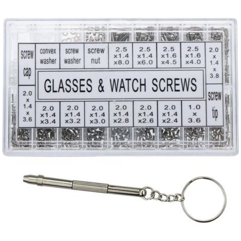 Kit de réparation pour montres, lunettes de soleil, monocles, boîte à outils de 1 000 vis en acier inoxydable avec tournevis (1/4)