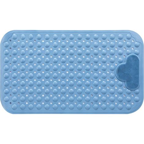 Tapis de douche antidérapant bleu 80 x 50 cm avec ventouses, massage confortable, lavable en machine -