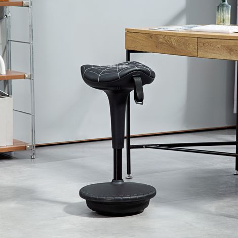 Sgabello da ufficio girevole, ergonomico, regolabile in altezza da 65,5 a 83,5 cm, inclinabile a 120°, nero.