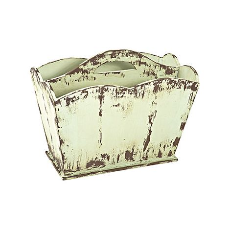 Porte-revues vintage 45x25x35 cm en bois blanc vieilli