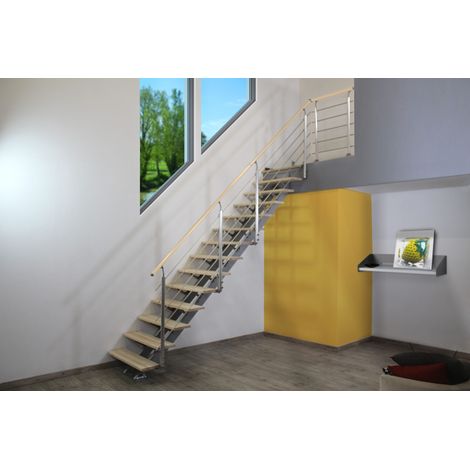 Escalier Droit Métal et Bois Gris 14 Marches Hêtre Brut Twin France (1/5)