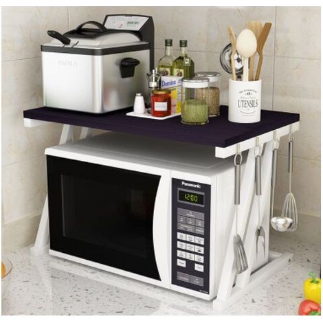 Etagere Cuisine a Poser Micro Ondes, Etagère de comptoir avec 4 Crochets, Etagère d'épices pour salle de bain - Z (1/5)