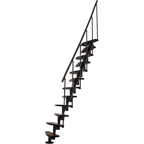 Scala dritta salvaspazio 12 gradini - Altezza raggiungibile 2.23 a 2.94m- Larghezza 65cm - Struttura nera e gradini in legno noce - NIZZA60/I/SNMNO-12