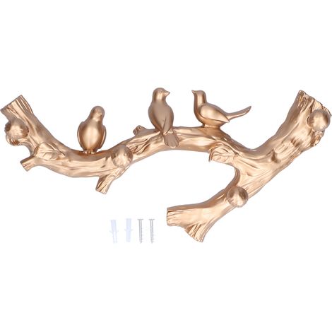 Crochet décoratif en forme de branche d'oiseau doré, accessoire de décoration murale tridimensionnelle pour la maison, taille moyenne (38 cm) (1/5)
