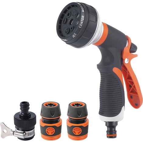 Pistola pulverizadora con gatillo ajustable y 8 boquillas, conexión rápida de 1/2", para lavado de jardines y coches. (1/5)