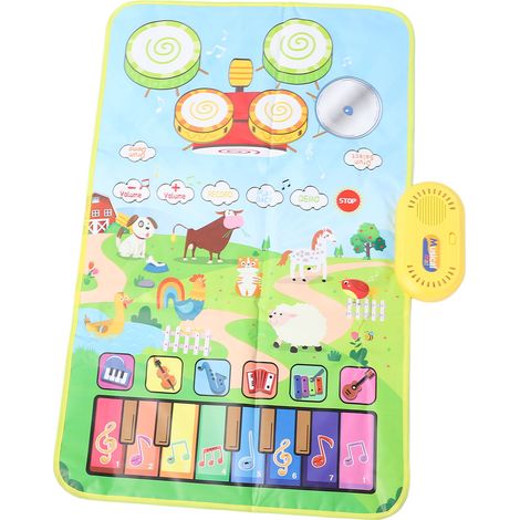 Tapis musical tactile pour tout-petits, piano, tambour et 2 baguettes, idéal pour l'éveil des enfants (garçons et filles), type ferme. (1/5)