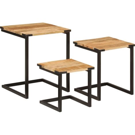 Maison Exclusive - Satztische 3 Stk. Massivholz Mango und Eisen (1/5)