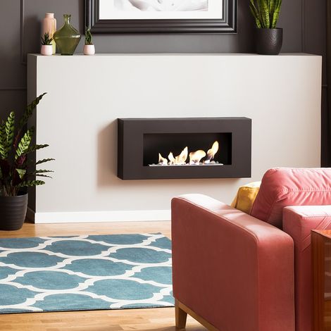 Azura Home Design – Cheminée bioéthanol murale DELTA FLAT – Largeur 90cm – Hauteur 40cm – Acier noir – Certifiée TÜV pour sécurité optimale