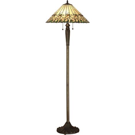 Interiors Jamelia - Lampadaire à 2 lampes en verre Tiffany, peinture bronze foncé avec reflets, E27 (1/4)