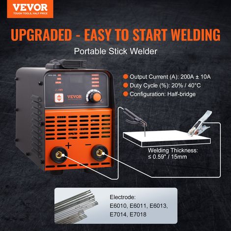 Soudeuse à Bâton, 200 A, Poste à Souder ARC/Lift TIG avec Grand Écran LED, Machine de Soudage à Bâton Portable 2-en-1, Démarrage à… (1/5)