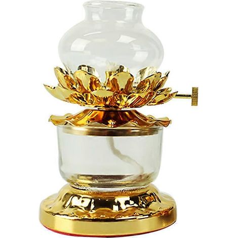 Lampe Lotus en laiton, lampe à beurre, lampe à huile bouddhiste pour la décoration intérieure et la méditation, style vintage doré (1/5)