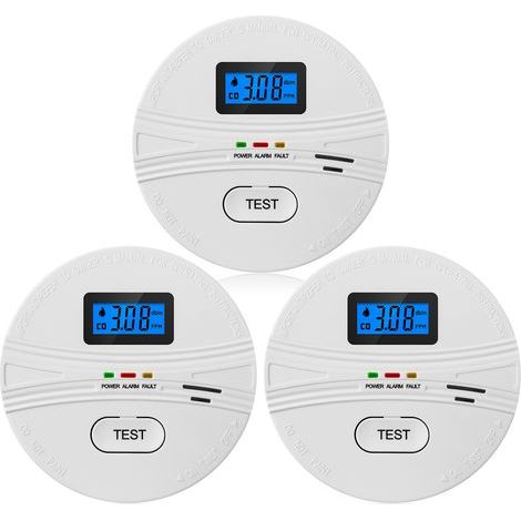 Smoke and Carbon Monoxide Detector 3 Pack 2 in 1 Battery Powered CO Detectors with Test Button, Audible Warning, LCD Digital Display, Portable Fire Alarm for Office (1/5)