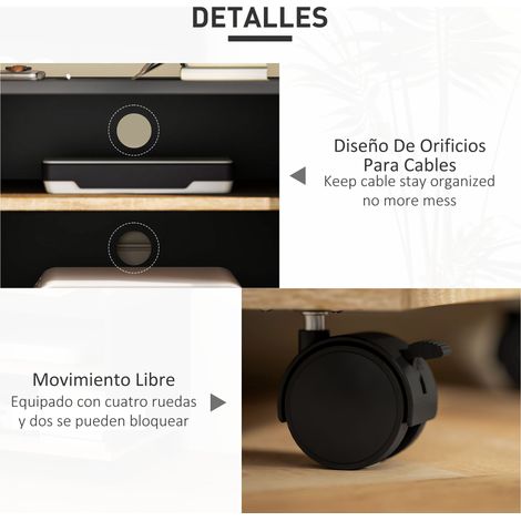 Mueble TV con Ruedas Mueble de Salón Mesa para Televisores de 32 Pulgadas con Puerta y 2 Estantes 80x45x41 cm Negro (1/5)
