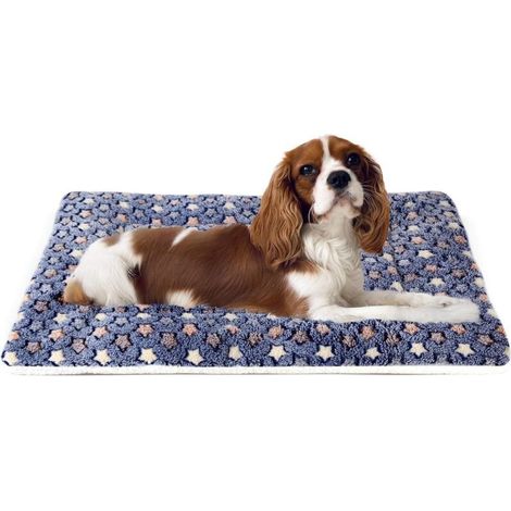 Ultraweiche Hundeboxmatte mit Sternenmuster, waschbar, geeignet für große, mittlere und kleine Hunde, wendbares Fleece, 60 x 40 cm, dunkelblau