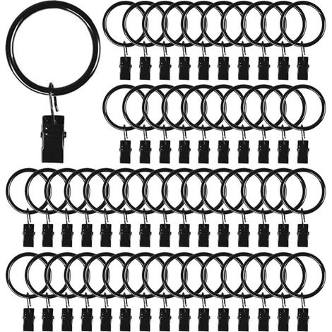 Set mit 40 Gardinenringen inklusive Clips, hochwertige Gardinenclips mit Ringen, Aufhängeringe mit einem Innendurchmesser von 3,2 cm, geeignet für Gardinenstangen bis zu 2,5 cm Durchmesser (1/5)
