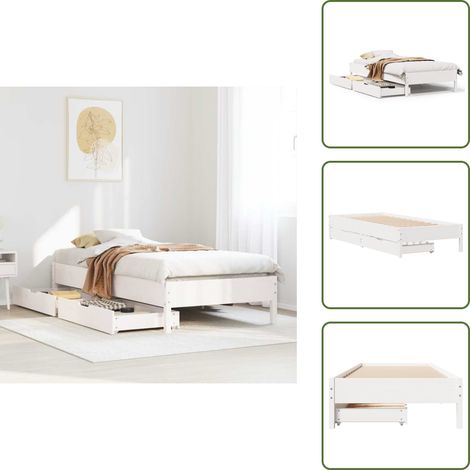 Massivholzbett ohne Matratze Weiß 100x200 cm Kiefernholz - Bettgestell - Bettgestelle - Schlafzimmermöbel - Schlafzimmerbett (1/5)