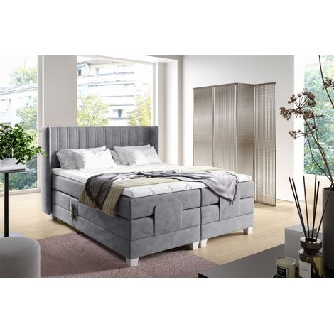 Boxspringbett Elektrisch Bett MAGNUS 160x200cm in Stoff Salvador Silbergrau (1/2)