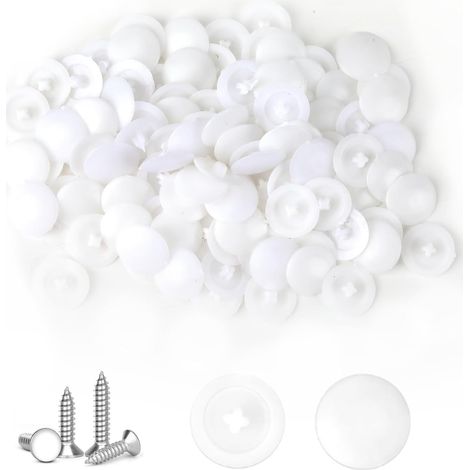 100 Tapones de Tornillo Redondos Blancos en Forma de Cruz, de Plástico, con Cierre a Presión para Tornillos y Clavos Autoperforantes, Ideales para Montaje en Pared y Decoración de Muebles