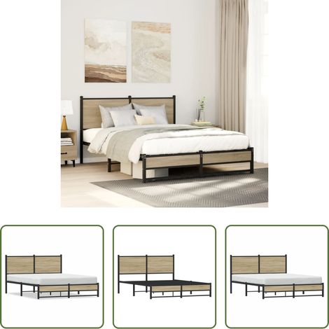 vidaXL Lit d'appoint - Cadre de lit en métal sans matelas chêne sonoma 140x190 cm (1/5)