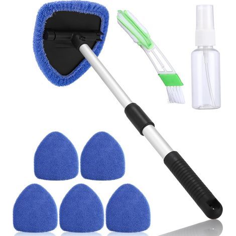 Raclette pare-brise - Nettoyeur vitre voiture - Tête pivotante 180° - Poignée télescopique 25.5 à 42 cm - Pour voiture camion caravane - 6 tampons microfibre + pulvérisateur 30 ml (1/5)