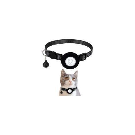 Collier réfléchissant pour chat avec support Airtag – Boucle de sécurité et cloche – Taille réglable 22-35cm – Nylon anti-rayures (noir) (1/5)