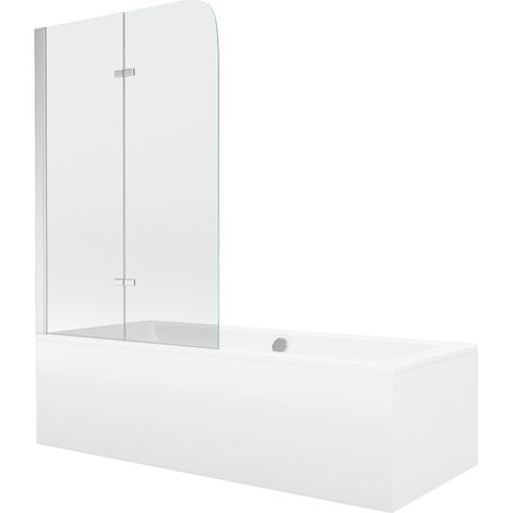 Mexen Cube baignoire rectangulaire 170 x 80 cm avec jupe et paroi 2 battants 80 cm, transparent, chrome - 550517080X9008020100 (1/5)