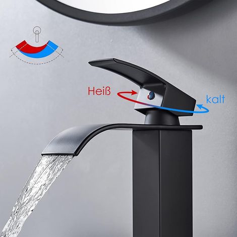 Schwarzer Wasserfall-Badezimmerhahn