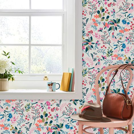 Papier peint intissé à motif floral – Dimensions 1005 x 52cm – Multicolore – Raccord sauté 64cm – Application directe sur mur – Joules