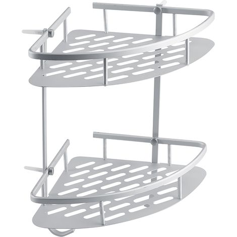 GROOFOO Aluminum Dual Tier Shower Caddy Shelf Bathroom Corner Rack Storage Towel Holder (1/5)