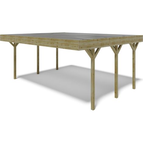 Tettoia posto auto coperto in legno 6.06x5.03 m - 30.00 m2 - copertura con lastra in acciaio - CAR5+BLACHA1 (1/5)