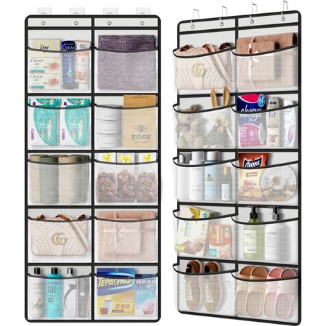 2-teiliges Türhänger-Set mit 10 Netztaschen – Hängeorganizer mit 4 Haken – Hängeregale 54,5 x 126 cm für Schlafzimmer, Wohnzimmer, Badezimmer