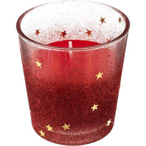 Bougie Rouge dans un Pot en verre pailleté et étoilé 90G - Feeric Christmas