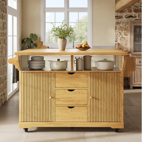 Mobiler Küchenschrank mit ausziehbarer Tischplatte, 95 cm, braun OKMYHOME (1/5)