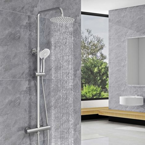 DUSCHPARADIES Rund-Regendusche Thermostat Duschset mit Handbrause