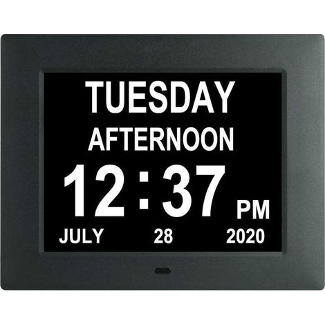 Horloge Horloge numérique avec calendrier de jour extra large non abrégé jour date heure démence horloges pour personnes âgées malvoyantes perte de mémoire + 8 rappels d'alarme - 7 pouces noir (1/5)