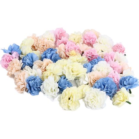 50 œillets artificiels (fleurs simulées) roses, crème, bleus, champagne et beiges pour compositions florales