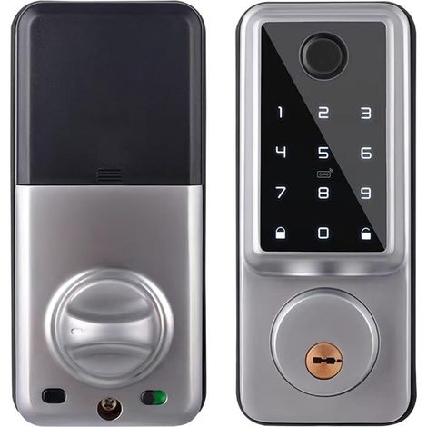 Serrures à pêne Dormant intelligentes, étanches, for la Maison, Application Bluetooth, biométrique, Empreintes digitales, Clavier numérique, Serrure de Porte d'entrée(Silver) (1/4)