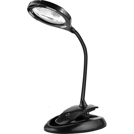 2 en 1 Lampe Loupe LED,Loupe de Table Grossissement,Lampe Loupe avec Pince,3 Mode de Luminosité,Chargement USB,Lampe de Table à Base et à Clip/Mains Libres (1/5)