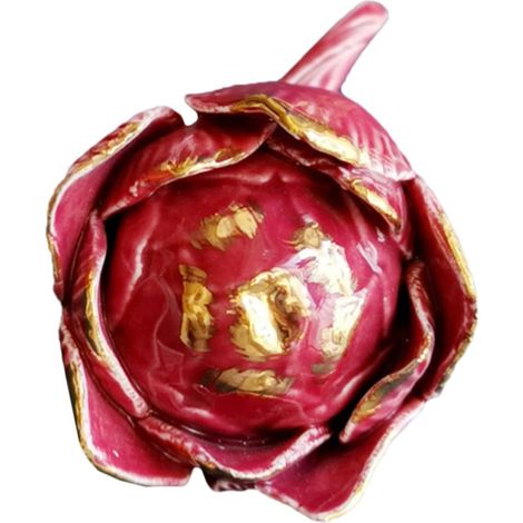 Delicate Ceramic Floral Ornament with Gold and Red Rim - Elegant and Unique Decorative Accessory for Dressing Table (1/5)