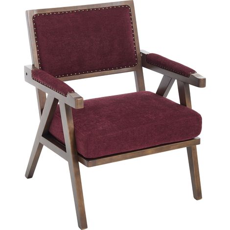 Poltrona Comoda con Struttura Legno e Cuscini, in Tessuto, Stile Metà Secolo Moderno, Rosa rossa, per Soggiorno o Camera (1/5)
