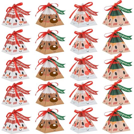 Set di 20 scatole di Natale carine per regali, scatole per biscotti di Natale carine, triangolari, interessanti scatole per biscotti di Natale con corde ed etichette (1/5)