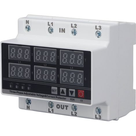 Protecteur de surtension/sous-tension 63 A triphasé 4 fils, réglable, à réarmement automatique, limiteur de surtension/sous-tension AC230V (1/5)