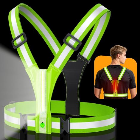 Gilet Reflechissant Running Super Lumineux, Lampe Running Pectorale 360°Visible, Alternative au Lampe Frontale, Ajustable Gilet de Sécurité pour Adulte, Course/Cyclisme/Jogging Nocturne (1/5)