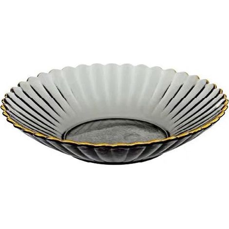 Coupes à fruits en verre - coupes en verre à bord doré - un ensemble de 2 pièces - 1 grand et 1 petit , gris fumé - bols à salade - assiettes à dessert (1/5)